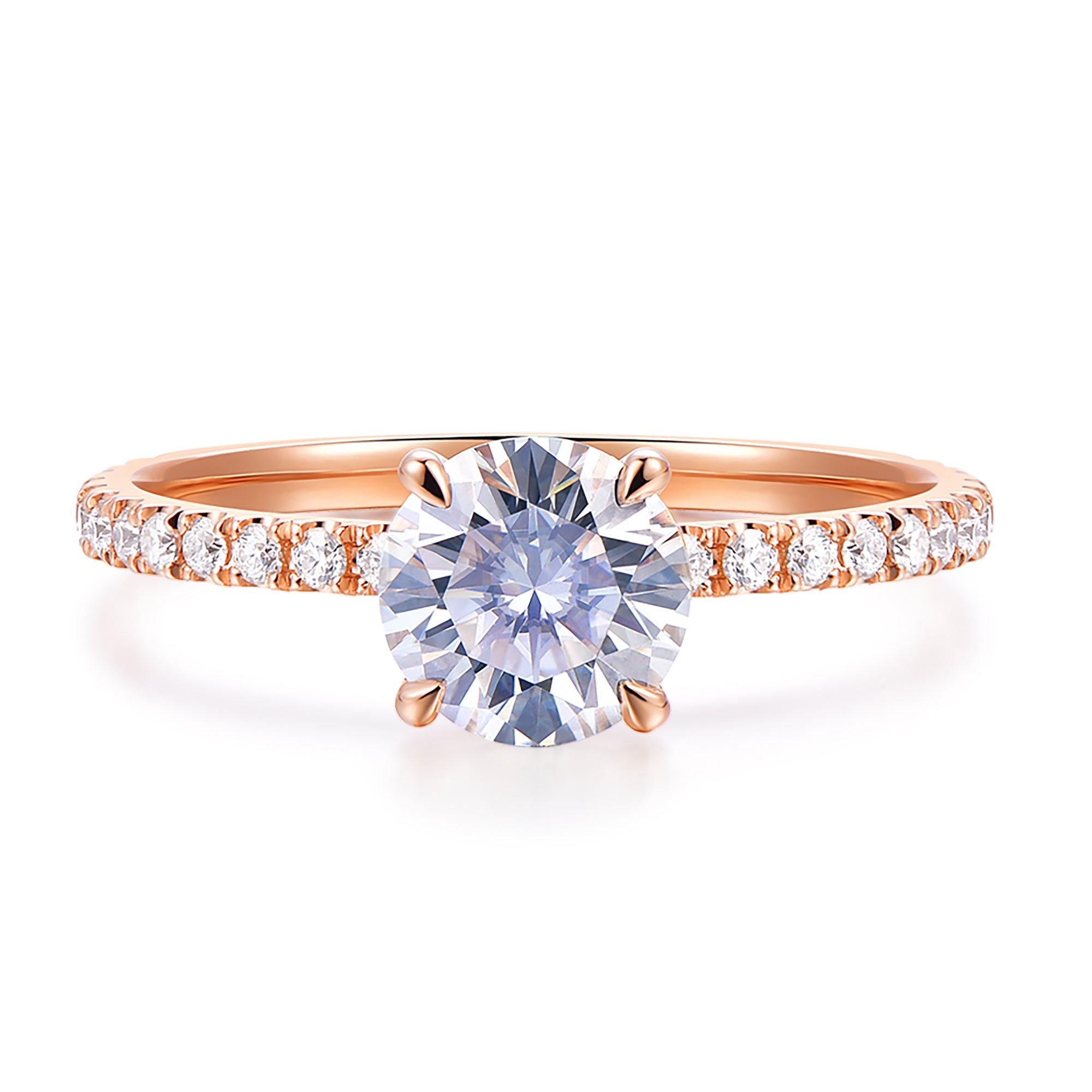 14K Solid Gold Comfort Fit 1ct D Color VVS Round Brilliant Cut Moissanite Engagement Rings for Women