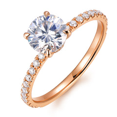 14K Solid Gold Comfort Fit 1ct D Color VVS Round Brilliant Cut Moissanite Engagement Rings for Women