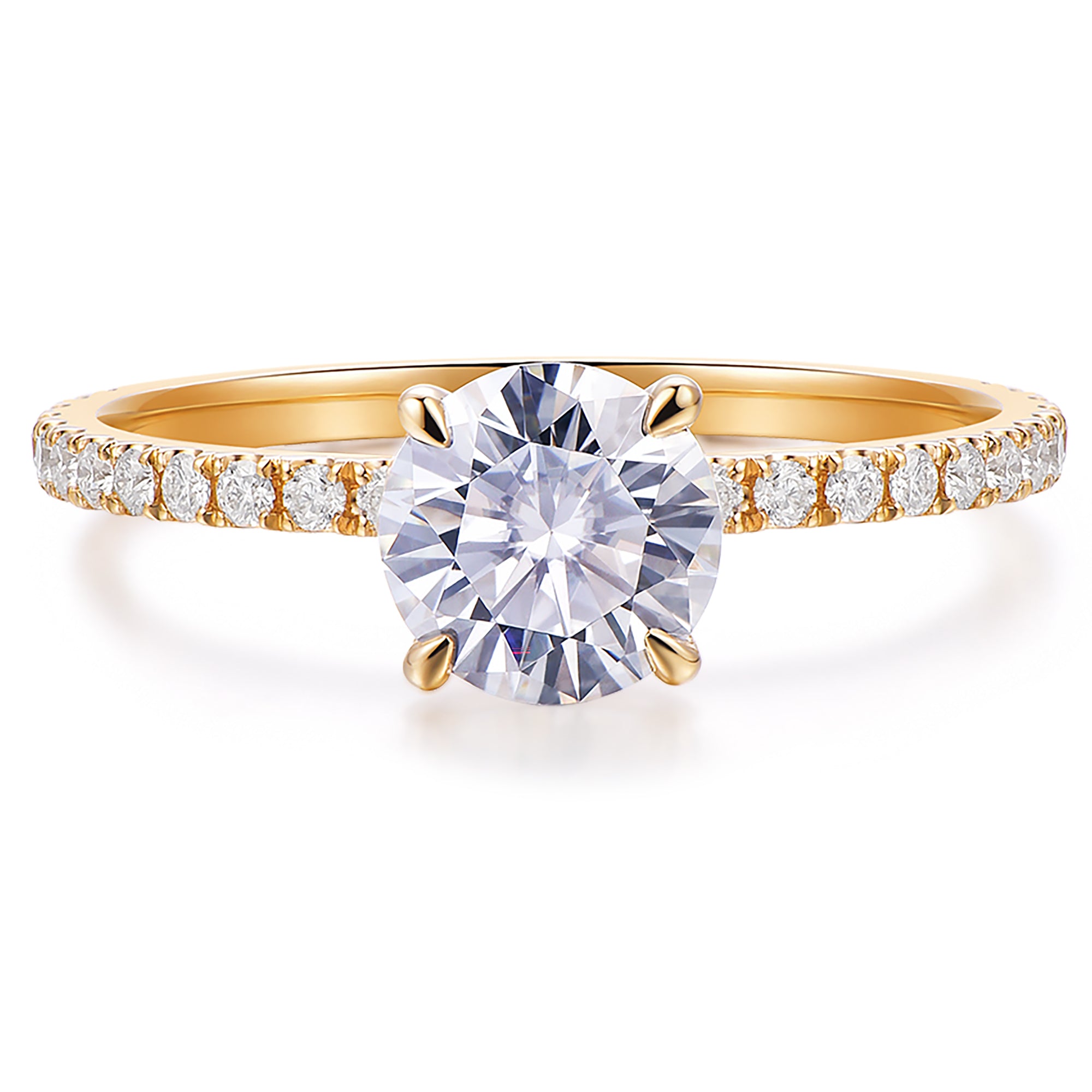 14K Solid Gold Comfort Fit 1ct D Color VVS Round Brilliant Cut Moissanite Engagement Rings for Women