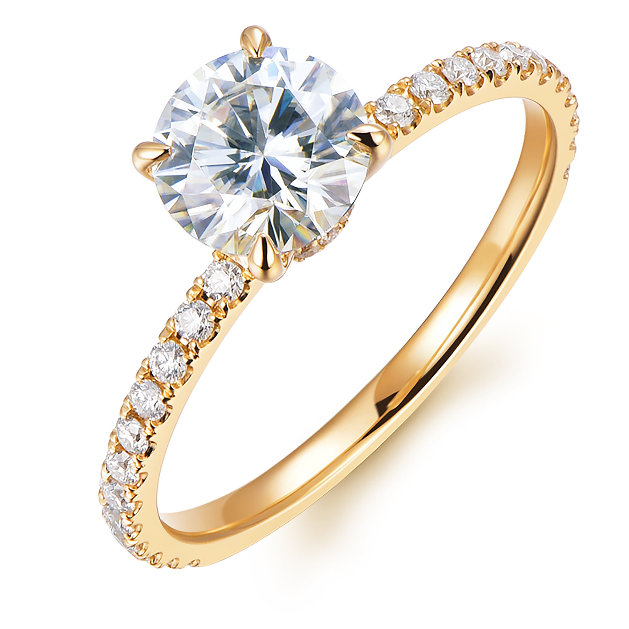 14K Solid Gold Comfort Fit 1ct D Color VVS Round Brilliant Cut Moissanite Engagement Rings for Women