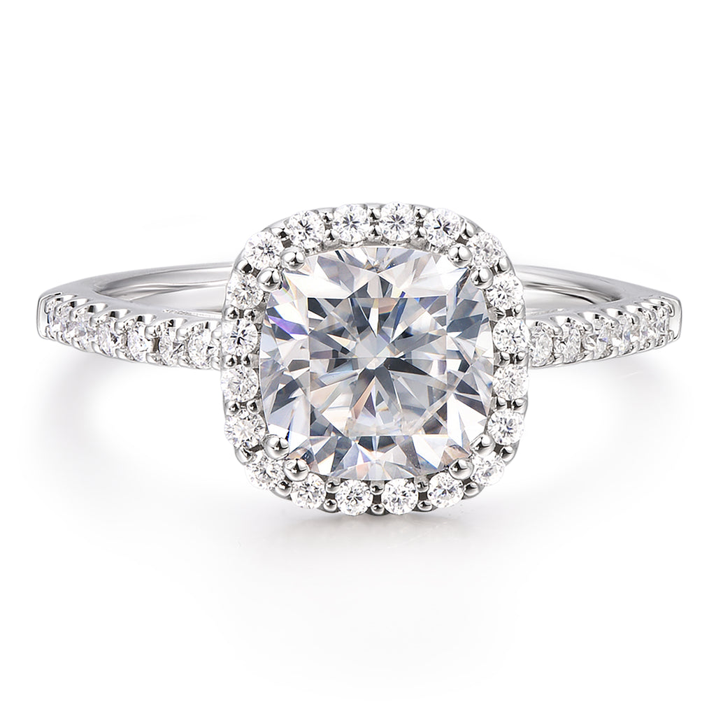 DochKata - Cushion Moissanite Engagement Ring in 14K White Gold