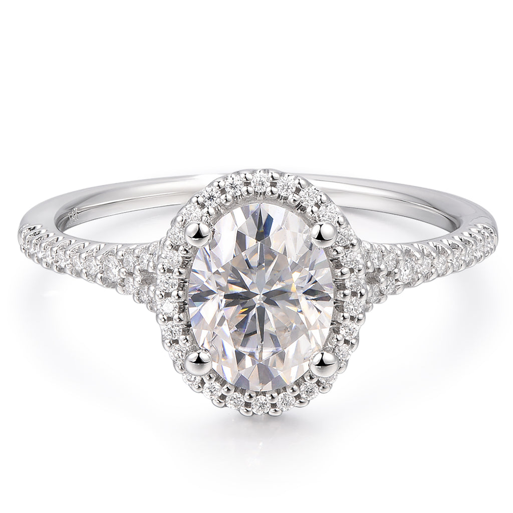 DeMoise - Oval Cut Moissanite Engagement Ring in 14K White Gold